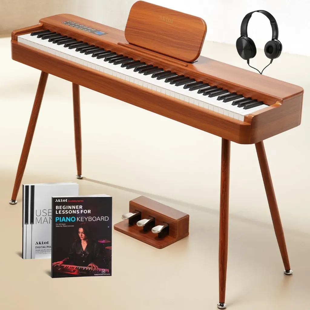 [SKU-000277] AKLOT Piano de teclado con peso de 88 teclas: piano COLOR MARRON DE MADERA